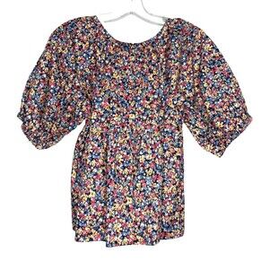 Old Navy Top Women Small Floral Pattern Balloon Sleeve Elastic Arm Chest NWT